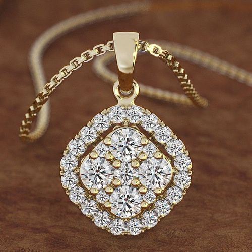 Collier Plaqué Or Jaune 18k Classique Carré Coeurs Et Flèches Pendentif Pour Femme Lvn4938