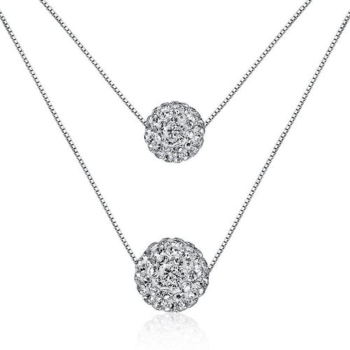 Double Shambhala Diamant Boule Collier Pendentif Femme Courte Clavicule Chaîne Courir Perle Argent Lvn4975