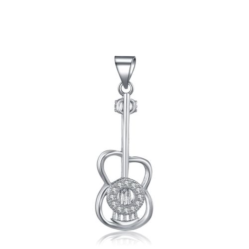 Plaqué Argent Sterling 925 Petit Diamant Frais Guitare Pendentif Collier Femme Clavicule Chaîne Art Créatif Article En Argent Lvn4961