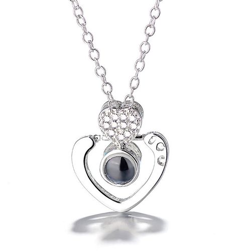 Collier Femme Argent Sterling 925 Plaqué Or Rose Pendentif 100 Langues Je T'aime Collier Diamant Forme Coeur Lvn4960