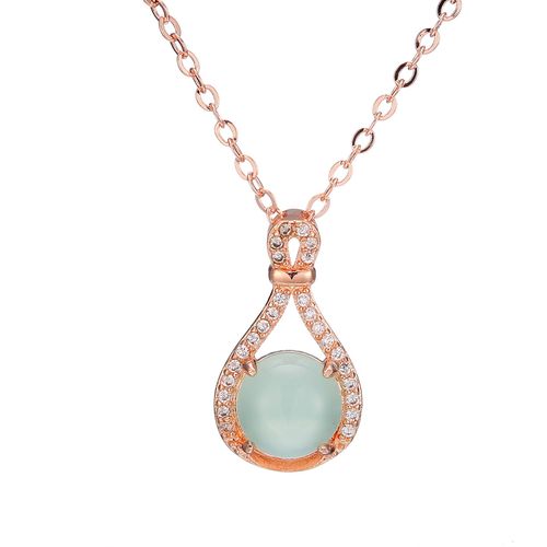 Collier Femme Argent Plaqué Or Rose Pendentif Chrysoprase Fête Des Mères Lvn4955