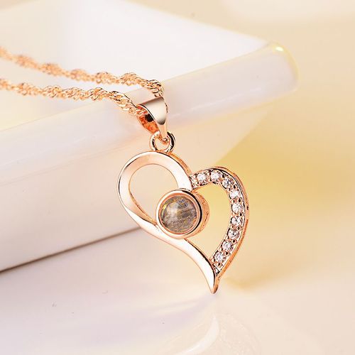 Pendentif Projection Micro-Gravé Femme Plaqué Argent 925 100 Langues Je T'aime Collier Coeur Lvn4954