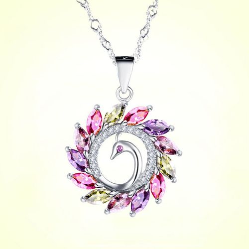 Collier En Argent Pendentif En Argent Pour Femme Pendentif Paon Pierre Précieuse Colorée Pendentif Paon Platine Plaqué Argent Lvn4979