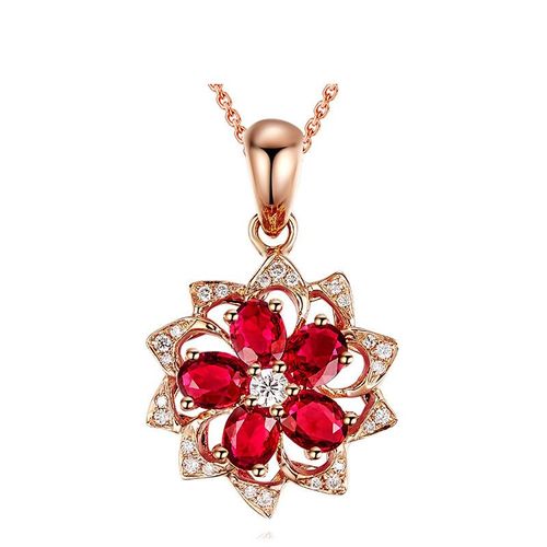 Collier En Argent Femme Pendentif En Argent Japonais Pendentif Polygonal Pendentif Rubis Or Rose 18k Argent Lvn4997