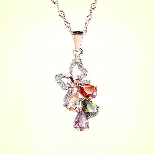 Collier En Argent Pendentif En Argent Pour Femme Pendentif Goutte D'eau Pendentif Goutte D'eau Quatre Couleurs Plaqué Or Rose Lvn4996