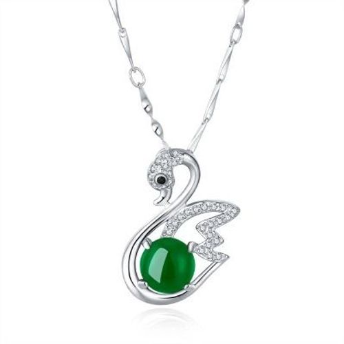 Collier Cygne Cristal Femme Or Blanc Chrysoprase Pendentif Couleur Argent Chaîne Clavicule Lvn5028