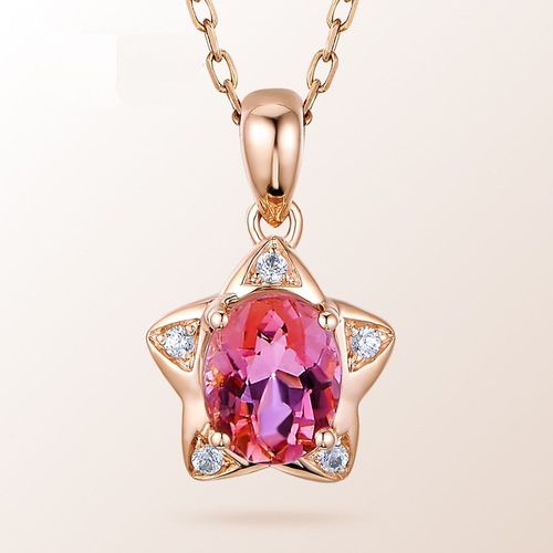 Collier Pendentif Rubellite Synthétique 1 Carat Plaqué Or Rose 18 Carats Pour Femme Lvn5051