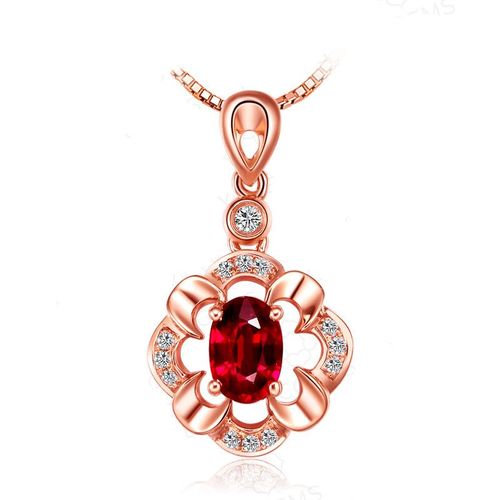 Collier En Argent Femme Pendentif En Argent Japonais Pendentif Fleur Pendentif Rubis Argent Or Rose 18 Carats Lvn5041