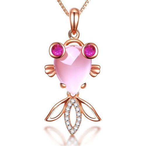 Collier Plaqué Or Rose Pierre Hibiscus Synthétique Poudre Cristal Petit Poisson Rouge Femme Pendentif Clavicule Chaîne Lvn5075