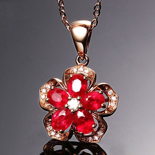 Collier En Argent Femme Pendentif En Argent Pendentif Rose Rubis Fleur Rose Pendentif Or Rose 18k Argent Lvn5072