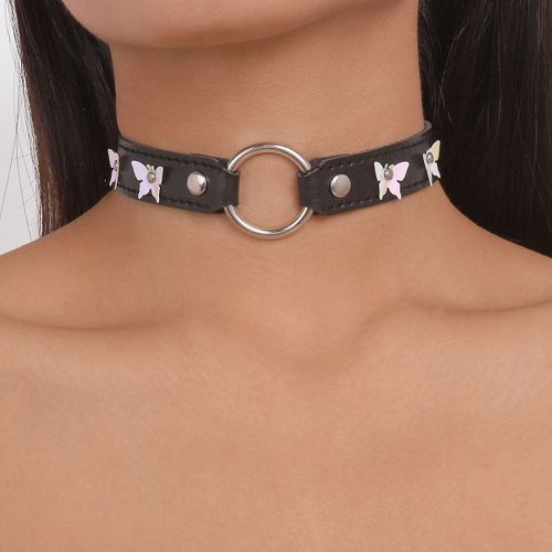 N10696 Harajuku Collier En Cuir Pu Bobine Collier Doux Papillon Foncé Femme Lvn5183