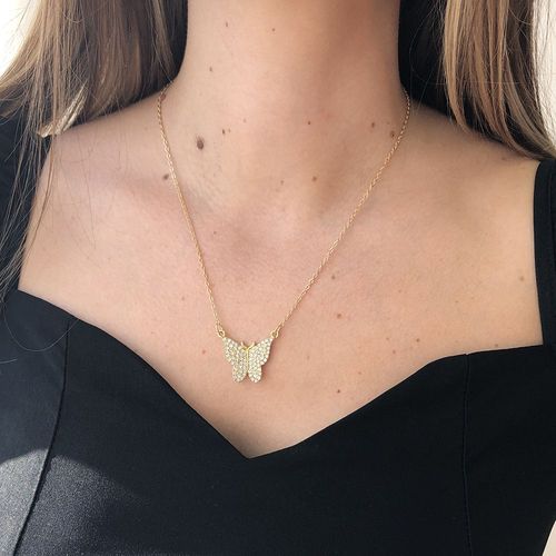 N8373 Collier Pendentif Papillon Simple Couche Collier Clavicule Géométrique Plein Diamant Lvn5451