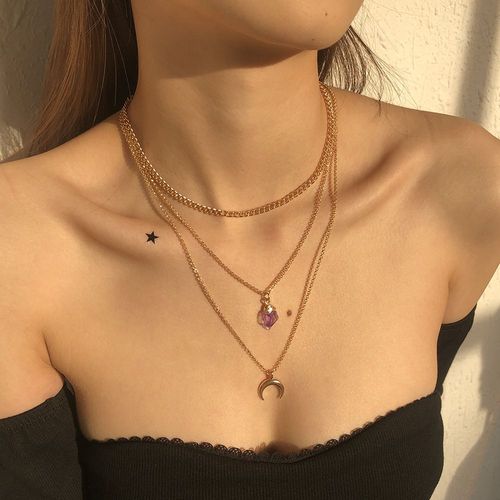 N9744 Collier À Empiler Chaîne Multicouche Collier Élément Croissant En Résine Pour Femme Lvn5495