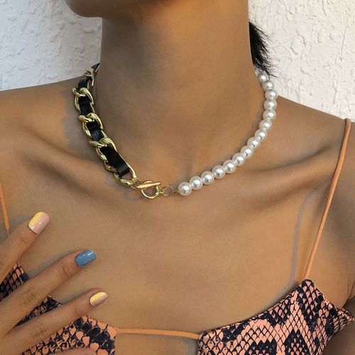 N8744 Collier De Couture Femme Imitation Perle Pu Multi-Éléments Collier De Chaîne Petit Collier De Parfum Lvn5501