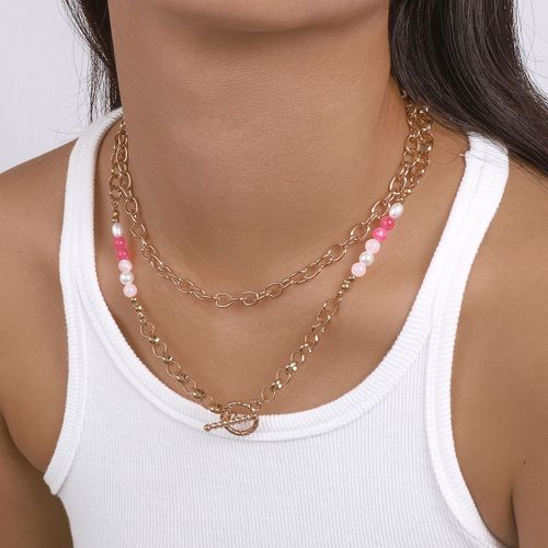 N10582 Collier De Clavicule Double Couche O-Chain Imitation Perle Métal Exagéré Collier De Hong Kong Femmes Lvn5525