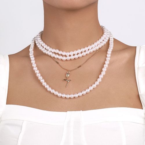 N10475 Français Romantique Rose Collier Imitation Perle Empilé Dames Clavicule Collier Lvn5555