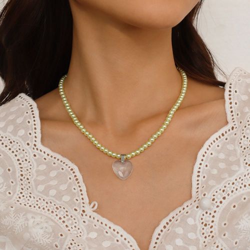 N9933 Collier Géométrique Perlé Petit Collier Doux Frais Femme Résine Pendentif Amour Transparent Lvn5600