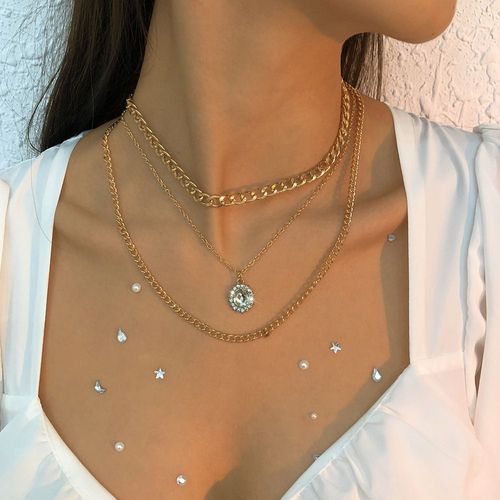 N9692 Collier Multicouche Géométrique Verre Diamant Épais Chaîne Collier Alliage Collier Lvn5682