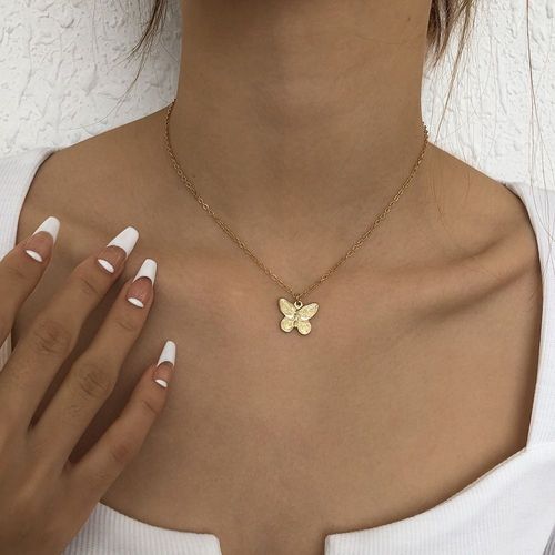 N9461 Collier Métal Texture Papillon Pendentif Géométrique Clavicule Chaîne Femmes Lvn5800