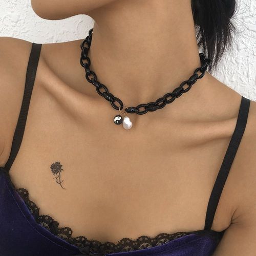N9400 Chaîne Collier Noir Foncé Exagéré Halloween Tai Chi Bagua Doux Poterie Perle Collier Lvn5820