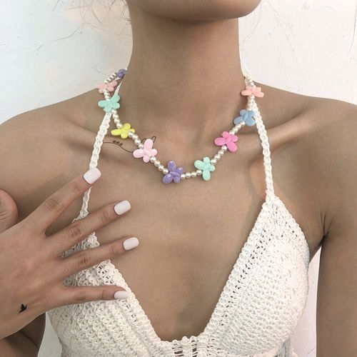 N8949 Collier De Perles De Couleur De Chaîne De Clavicule Douce En Résine De Perle Mignonne Lvn5929