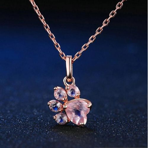 Collier Animal Chien Chat Empreinte Diamant Rose Pendentif K965 Lvn6126