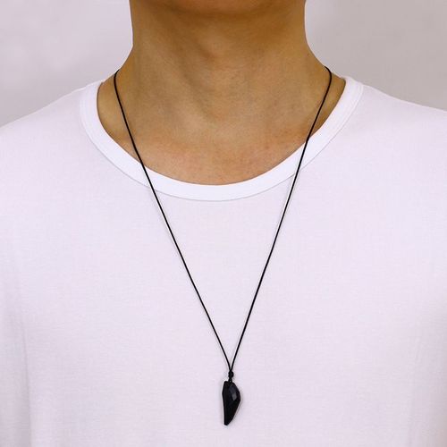 Collier Dent De Loup En Cristal Pour Homme Avec Pendentif Noir Collier Tough Guy Lvn6139