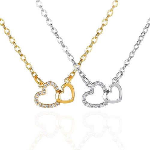 Double Diamant Incrusté Coeur À Coeur Double Coeur De Pêche Pendentif Chaîne De Clavicule Collier D'amour Femmes Lvn6237