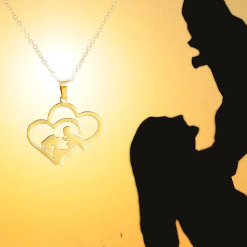 Hjj Thanksgiving Fête Des Mères Mère Et Fils Pendentif En Acier Titane Double Forme D'amour En Acier Inoxydable Collier Parent-Enfant Lvn6199