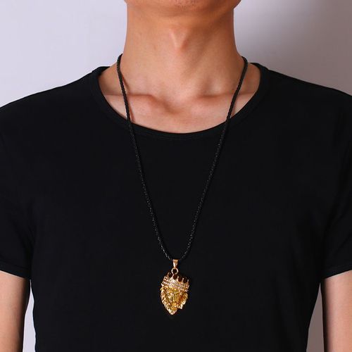 Tête De Lion Pendentif Hip Hop Cuir Pu Noir Corde Hiphop Hommes Pendentif Collier Lvn6341