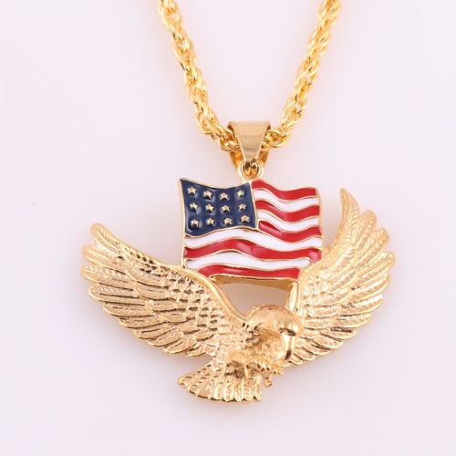 Hip Hop Hiphop Alliage Plaqué Or Drapeau Américain Collier Pendentif Aigle Lvn6418