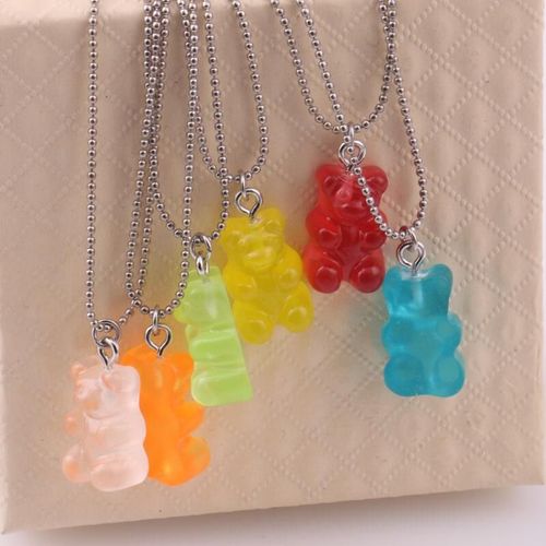 Earth Cool Girl Jumping Transparent Jelly Series Color Bear Collier Mignon Fun Fudge Pendentif Lvn6451