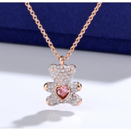 Shijialing Ours Collier Femme Or Rose Diamant Blanc Teddy Bear Clavicule Chaîne Lvn6440