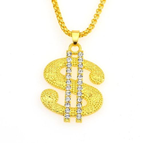Hip Hop Night Club Exagéré Diamant Signe Dollar Pendentif Collier Assorti Lvn6476