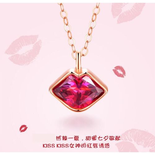 Hot Crimson Kiss Red Lip Collier Or Rose Cristal Lèvres Clavicule Chaîne Creative Tanabata Girl Lvn6467