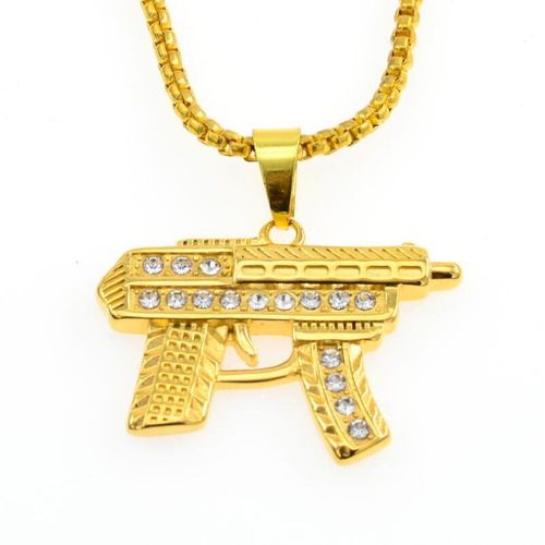 Hip-Hop Hommes Pendentif Marée Marque Pointe Marchandises Alliage Plaqué Or Diamant Mitraillette Collier K1180 Lvn6500