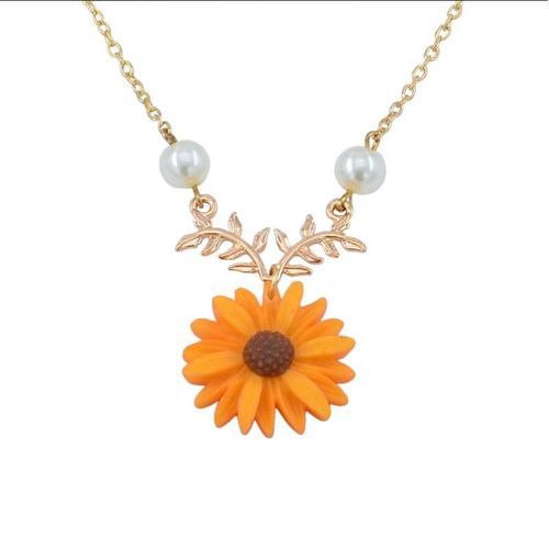 Collier De Perles De Résine De Tournesol Pendentif Fleur De Tournesol Pour Femme Lvn6548