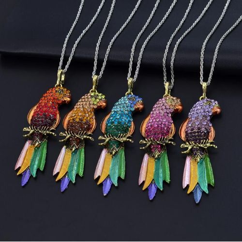 K1082 Animal Perroquet Pendentif Couleur Plume Peinture Huile Diamant Perroquet Collier Lvn6547