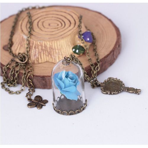 Simulation Rose Fleur Verre Couverture Pendentif Plage Clé Long Collier K832 Lvn6640