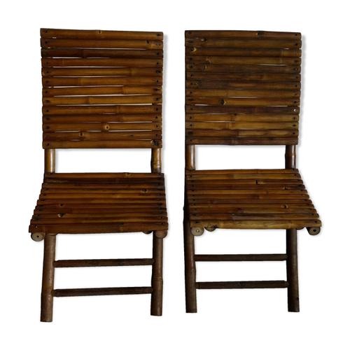 Duo De Chaises Pliantes En Bambou Vintage Annes 70 Bois
