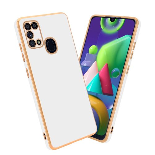 Cadorabo Housse Compatible Avec Samsung Galaxy M31 En Glossy Blanc - Or - Étui De Protection En Silicone Tpu Flexible Et Avec Protection Pour Appareil Photo