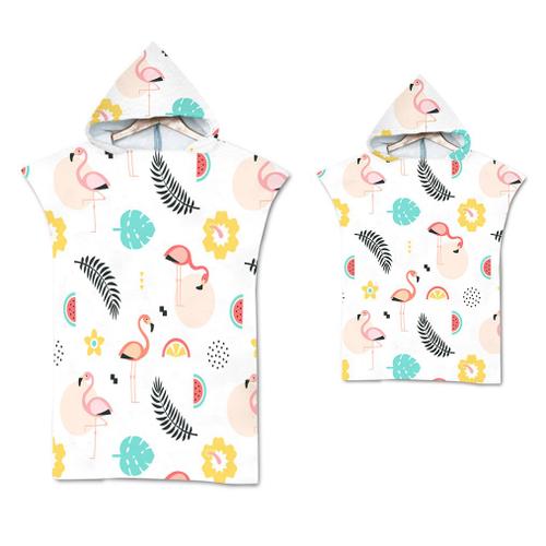 Poncho De Surf Et Bain Serviette De Plage Peignoir Pour Hommes Et Femmes Avec Capuche-Motif De Flamant,70x90cm Enfants Lvf4675