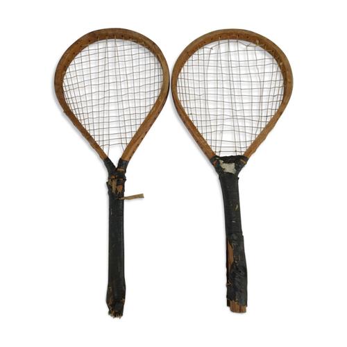 2 Anciennes Raquettes De Badminton En Bois Fin Xix  Dbut Xx Me Bois