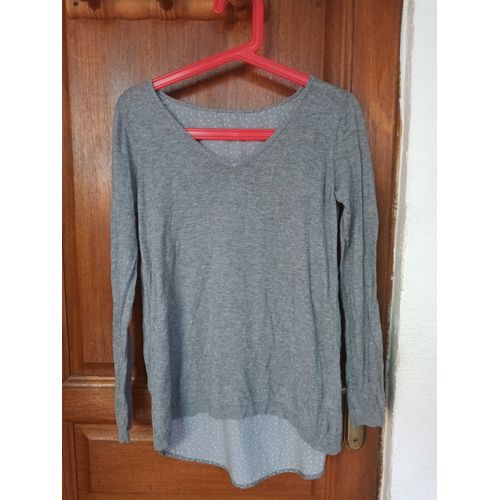 Pull Élégant, Gris, Insert Tissu Taille 38
