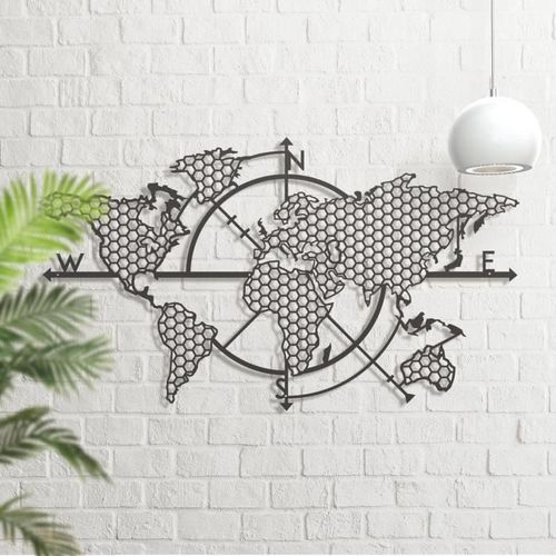 Décoration Murale en Métal Carte du Monde en forme d'alvéole de miel, Line Art Mural Carte du Monde, world map wall art 96 x 62 cm