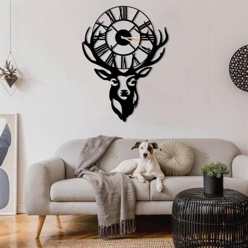 Cerf Horloge Murale en Métal Horloge Vintage noire en métal 81x61 cm