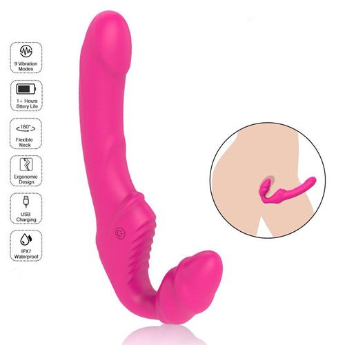 Gode Vibromasseur Adultes Sans Bretelles Strapon Femmes 9 Vitesse Double Vibrant Lesbienne G Spot Silicone Adult Sex Toys Pour Couple Féminin - Pas De Télécommande A