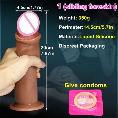 Soft Real Skin Feel Glissant Prépuce Gland Gode Ventouse Dick Gay Masturbateurs Double Pénis Anal Plug Sex Toy Pour Hommes Femmes - 1