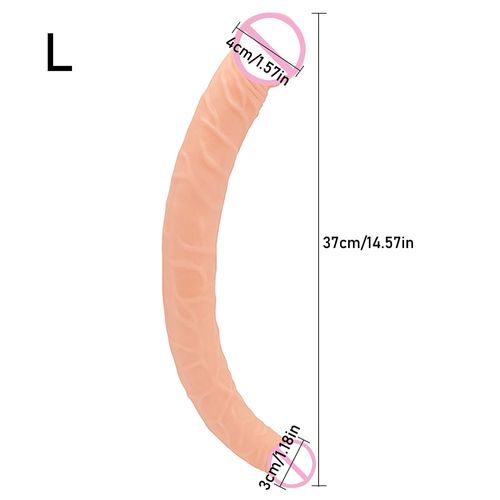 Surlongueur Double Godes Doux Pénis À Double Tête Réaliste Long Phallus Double Pénétration Vagin Et Anus Érotique Dick Sex Toys - Chair L