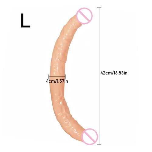 Super Long Double Godes Double Pénétration Vagin Et Anus Dick Doux Double Tête Pénis Réaliste Phallus Sex Toys Pour Lesbiennes - Chair L
